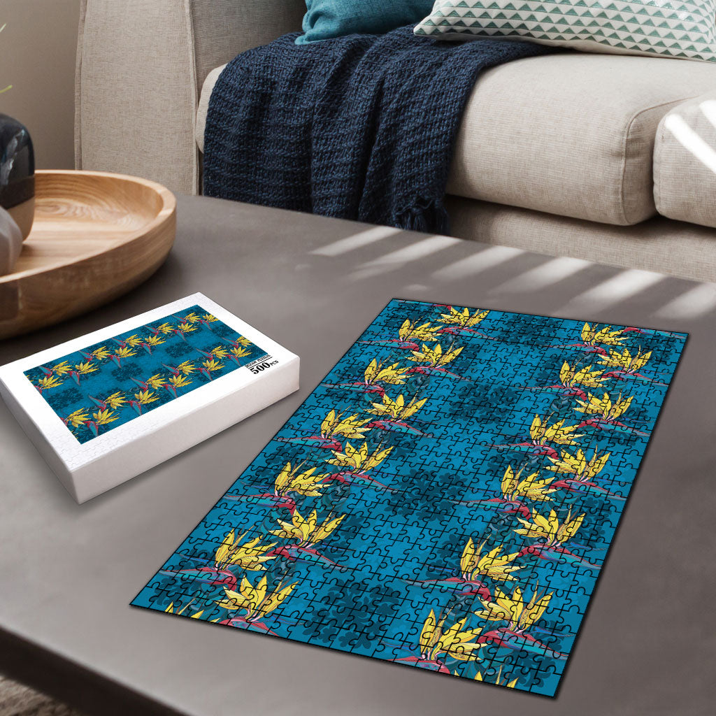 Hawaii Waikiki King Puzzle Blue Quilt With Pua Manu