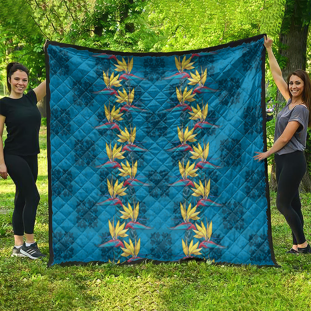 Hawaii Waikiki King Quilt Blue Quilt With Pua Manu