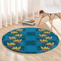 Hawaii Waikiki King Round Carpet Blue Quilt With Pua Manu
