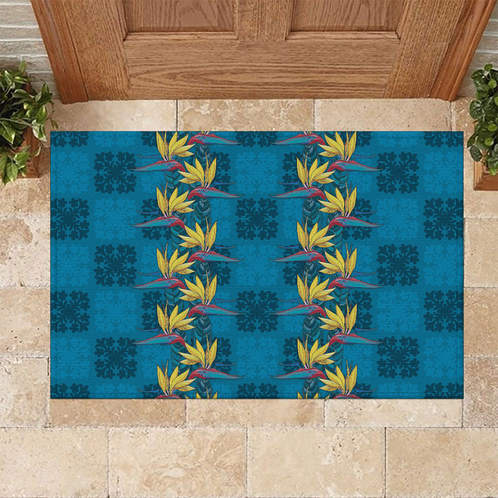 Hawaii Waikiki King Rubber Doormat Blue Quilt With Pua Manu
