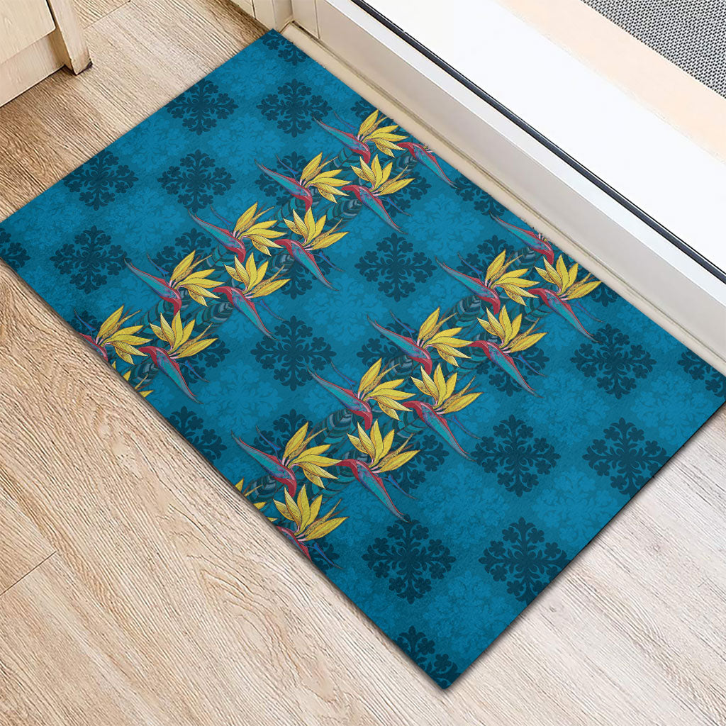 Hawaii Waikiki King Rubber Doormat Blue Quilt With Pua Manu