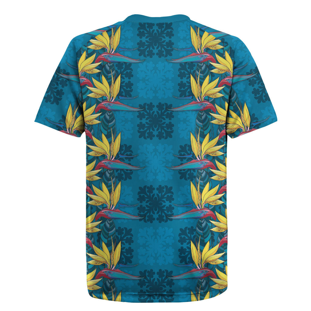 Hawaii Waikiki King Rugby Jersey Blue Quilt With Pua Manu