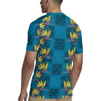 Hawaii Waikiki King Rugby Jersey Blue Quilt With Pua Manu