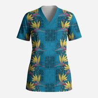 Hawaii Waikiki King Scrub Top Blue Quilt With Pua Manu
