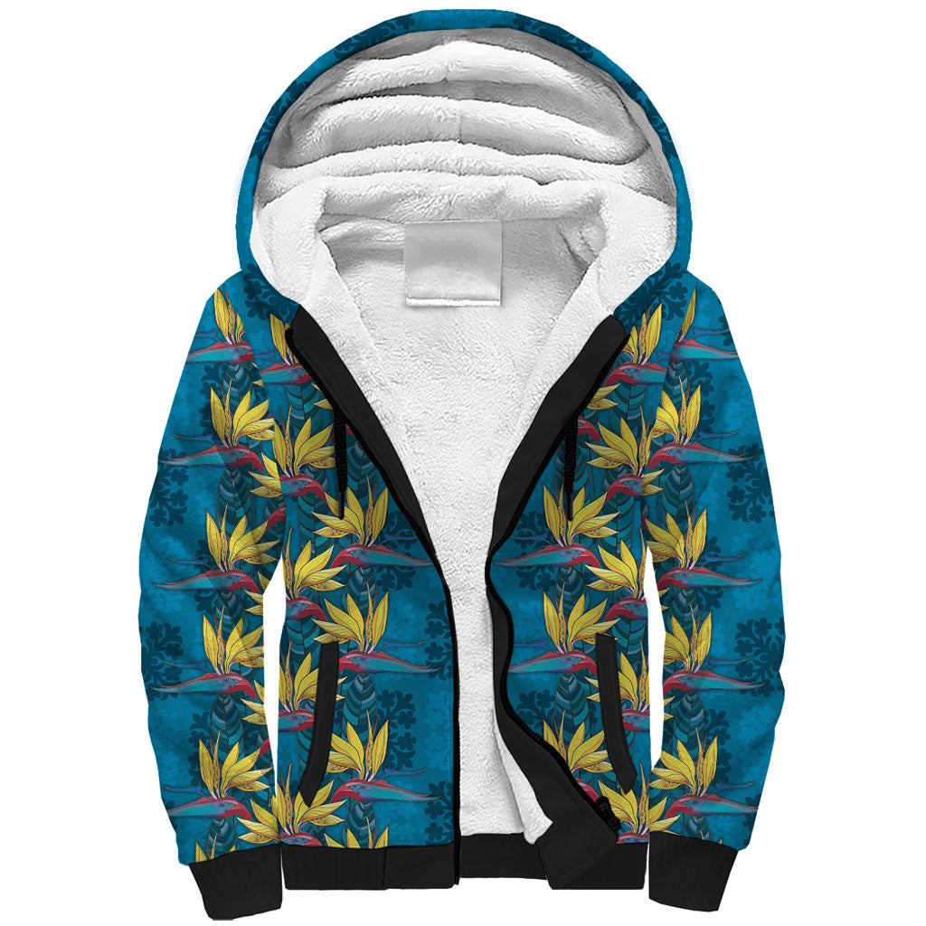 Hawaii Waikiki King Sherpa Hoodie Blue Quilt With Pua Manu