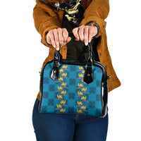 Hawaii Waikiki King Shoulder Handbag Blue Quilt With Pua Manu