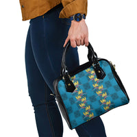 Hawaii Waikiki King Shoulder Handbag Blue Quilt With Pua Manu