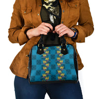 Hawaii Waikiki King Shoulder Handbag Blue Quilt With Pua Manu
