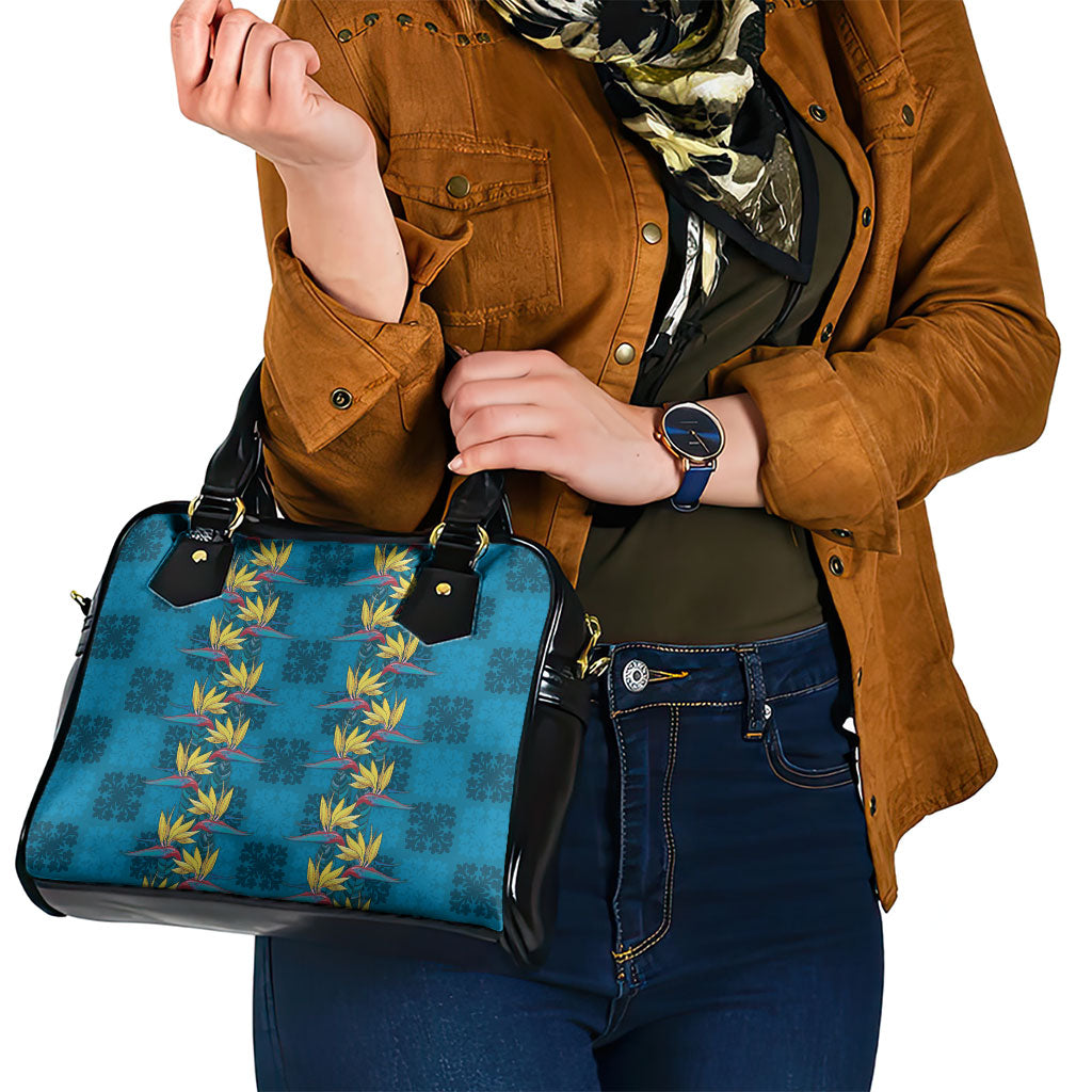 Hawaii Waikiki King Shoulder Handbag Blue Quilt With Pua Manu