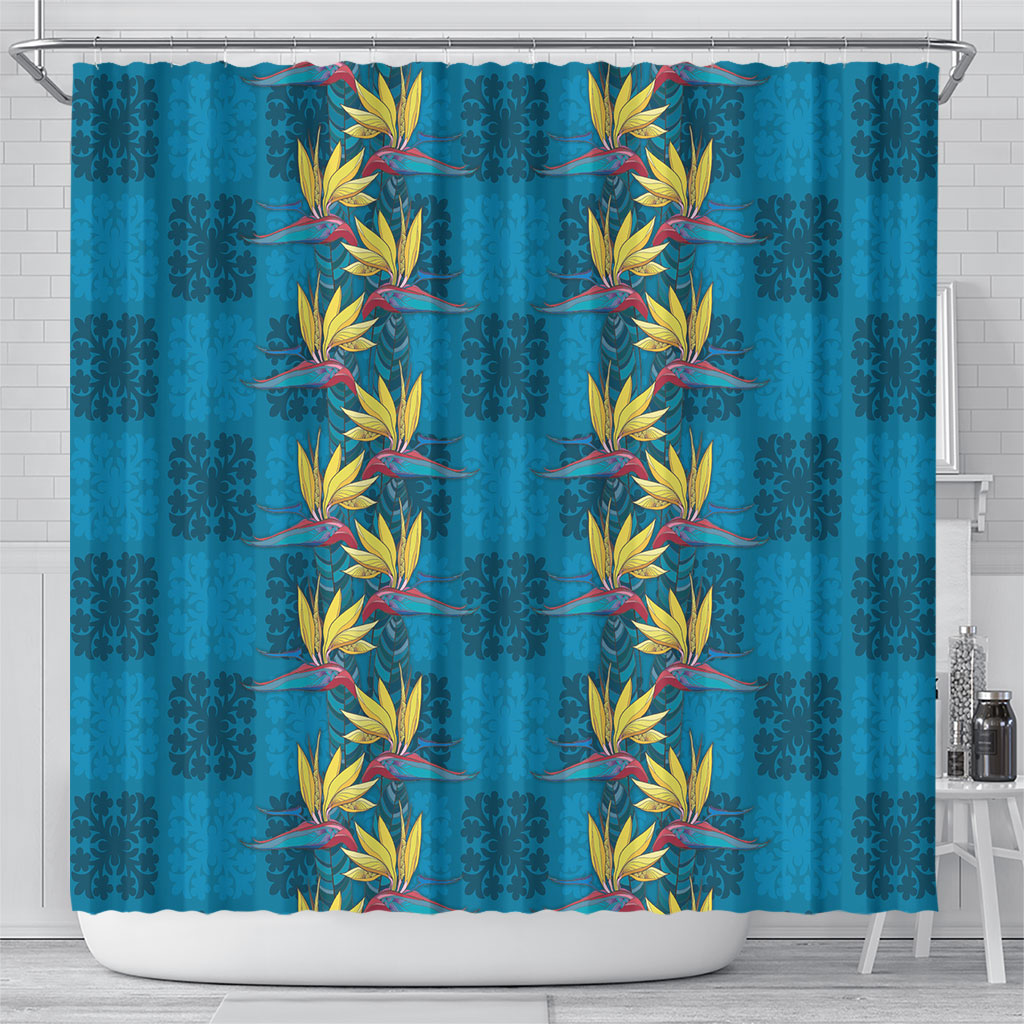 Hawaii Waikiki King Shower Curtain Blue Quilt With Pua Manu