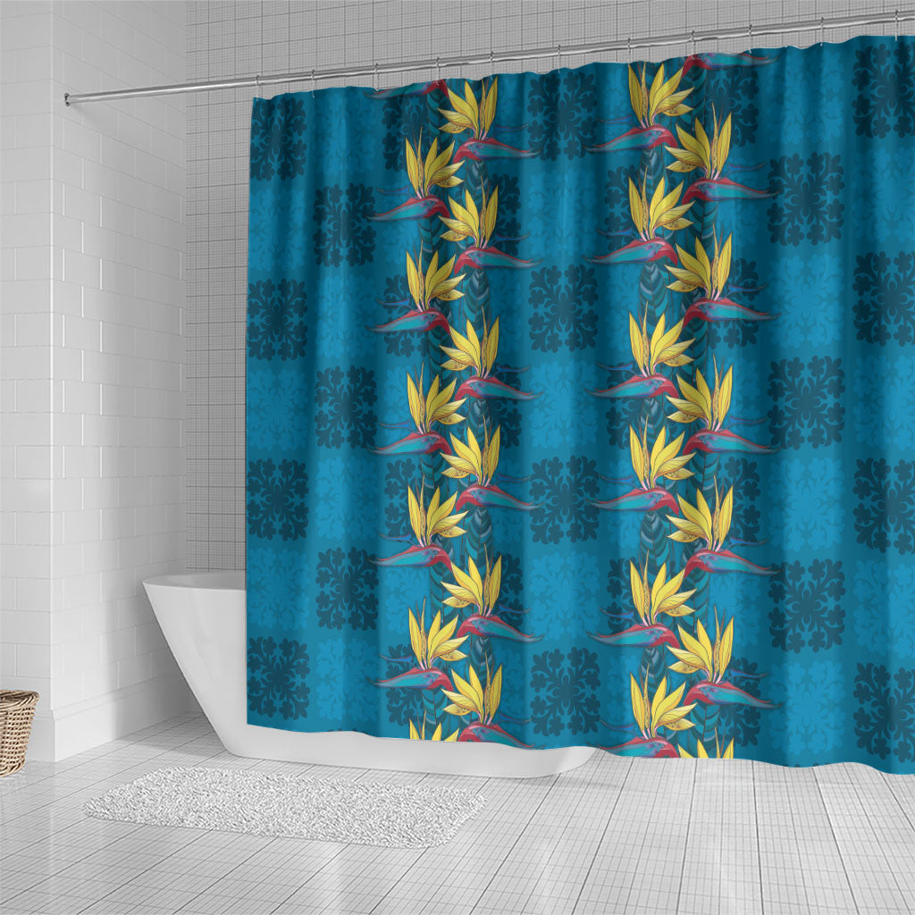 Hawaii Waikiki King Shower Curtain Blue Quilt With Pua Manu