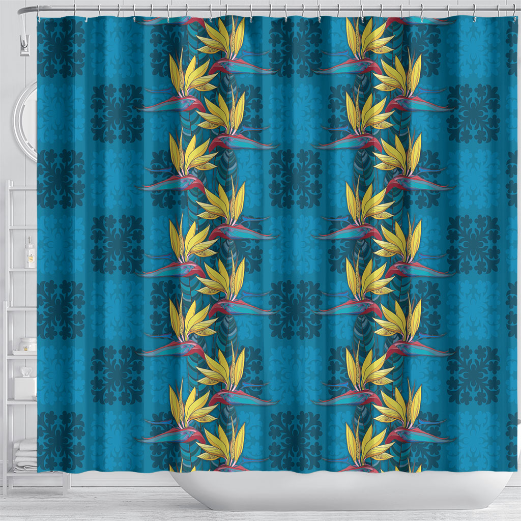 Hawaii Waikiki King Shower Curtain Blue Quilt With Pua Manu