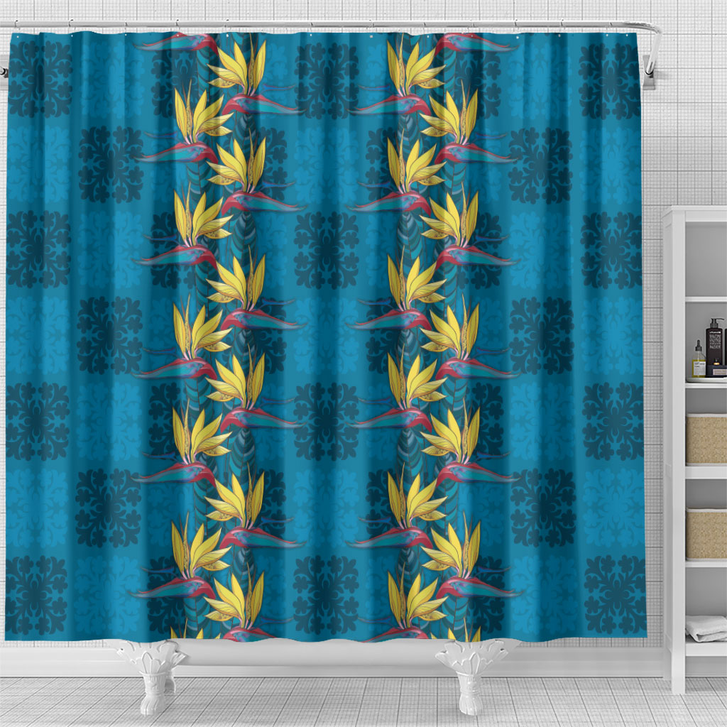 Hawaii Waikiki King Shower Curtain Blue Quilt With Pua Manu