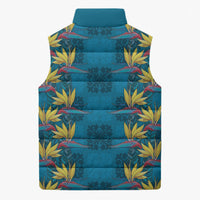 Hawaii Waikiki King Sleeveless Puffer Jacket Blue Quilt With Pua Manu