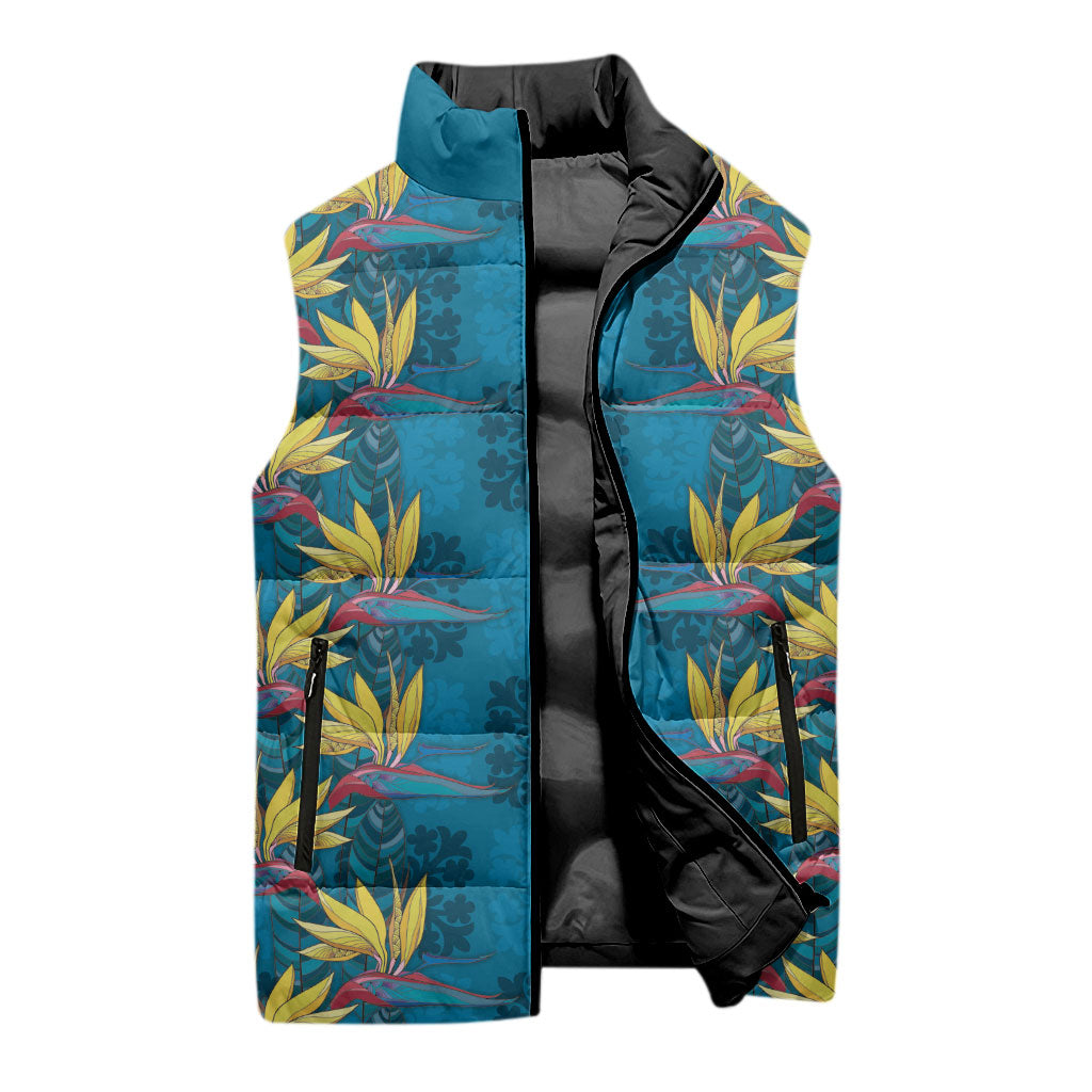 Hawaii Waikiki King Sleeveless Puffer Jacket Blue Quilt With Pua Manu