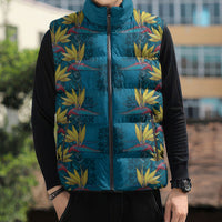 Hawaii Waikiki King Sleeveless Puffer Jacket Blue Quilt With Pua Manu