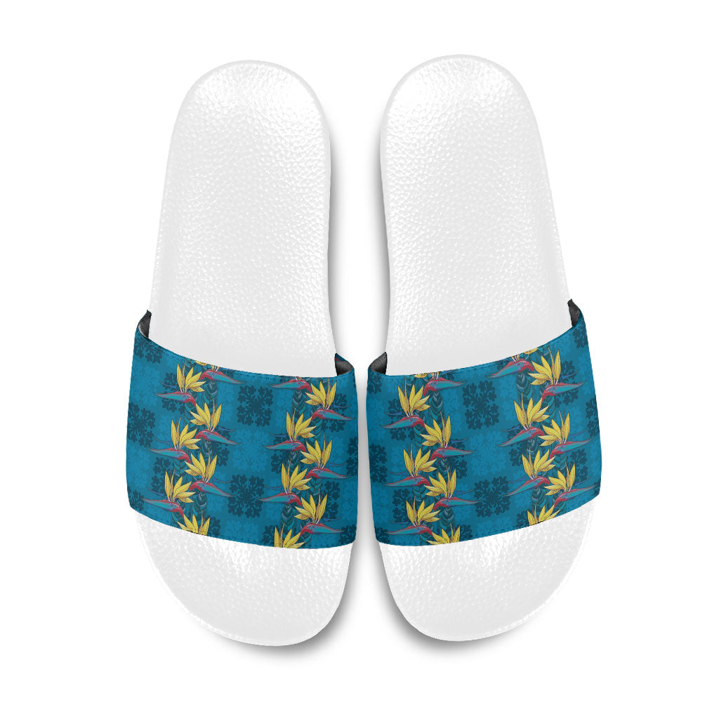 Hawaii Waikiki King Slide Sandals Blue Quilt With Pua Manu