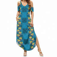 Hawaii Waikiki King Summer Maxi Dress Blue Quilt With Pua Manu