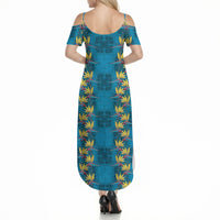 Hawaii Waikiki King Summer Maxi Dress Blue Quilt With Pua Manu