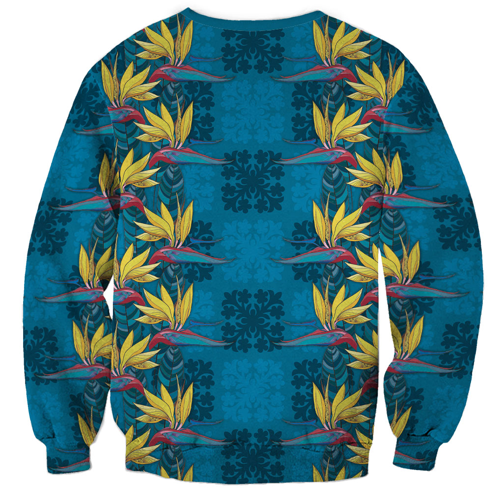 Hawaii Waikiki King Sweatshirt Blue Quilt With Pua Manu