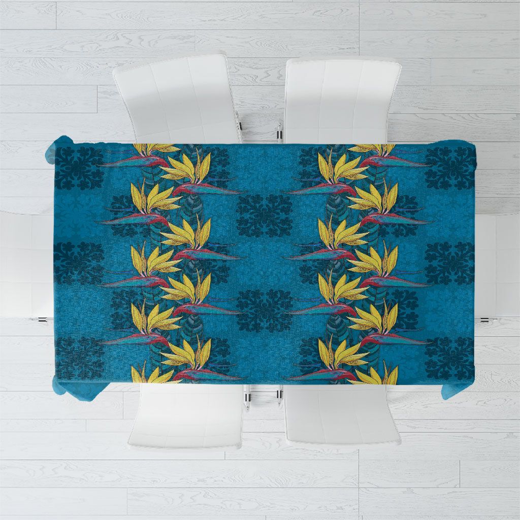 Hawaii Waikiki King Tablecloth Blue Quilt With Pua Manu
