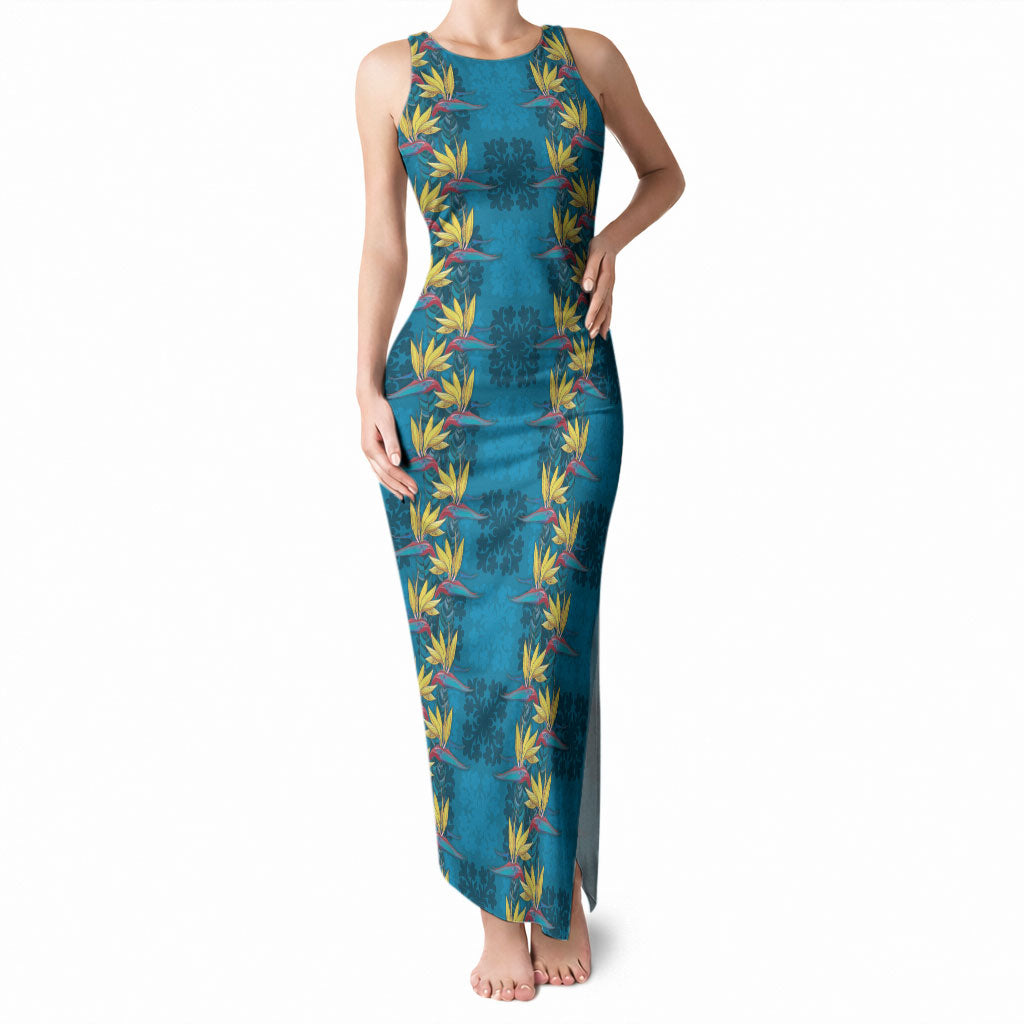 Hawaii Waikiki King Tank Maxi Dress Blue Quilt With Pua Manu