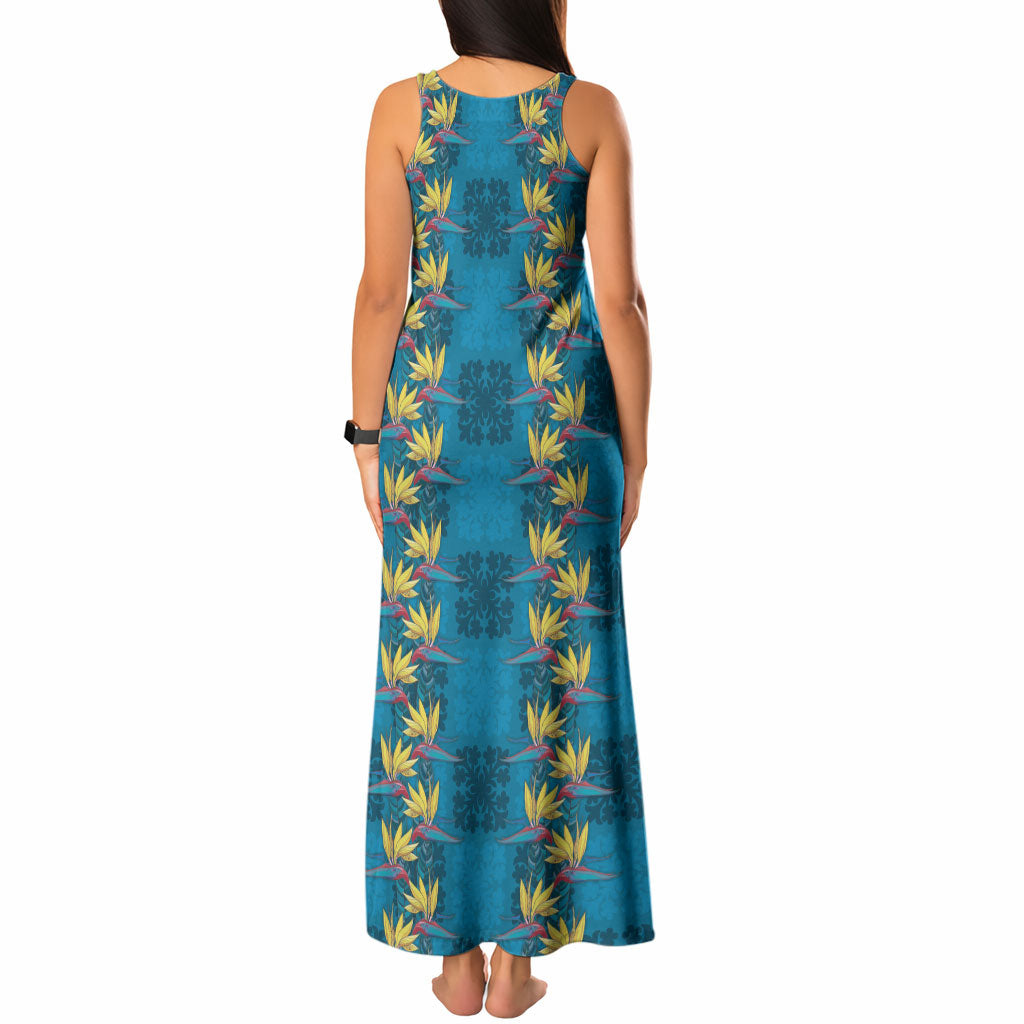 Hawaii Waikiki King Tank Maxi Dress Blue Quilt With Pua Manu