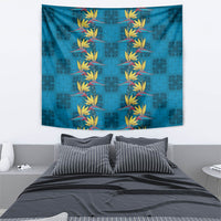 Hawaii Waikiki King Tapestry Blue Quilt With Pua Manu