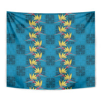 Hawaii Waikiki King Tapestry Blue Quilt With Pua Manu