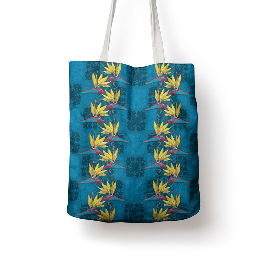 Hawaii Waikiki King Tote Bag Blue Quilt With Pua Manu