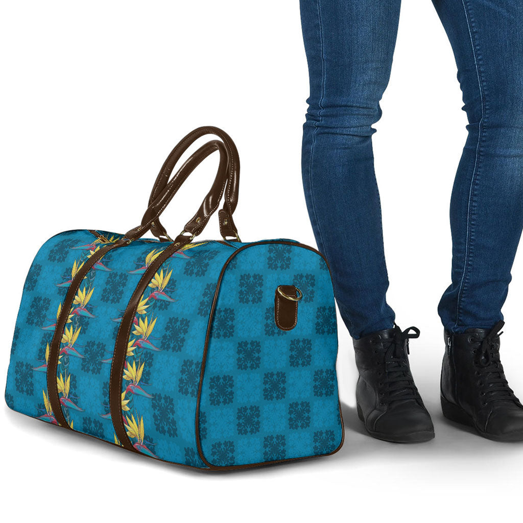 Hawaii Waikiki King Travel Bag Blue Quilt With Pua Manu