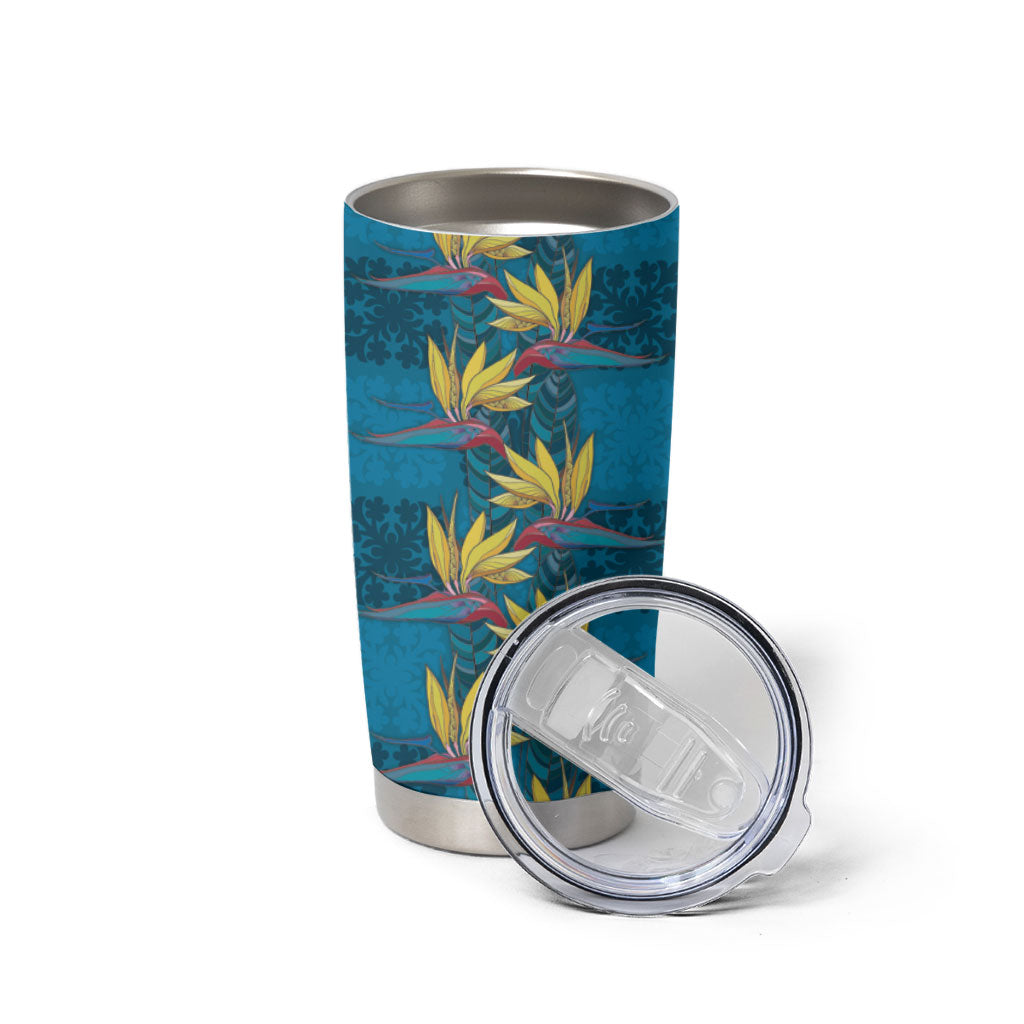 Hawaii Waikiki King Tumbler Cup Blue Quilt With Pua Manu