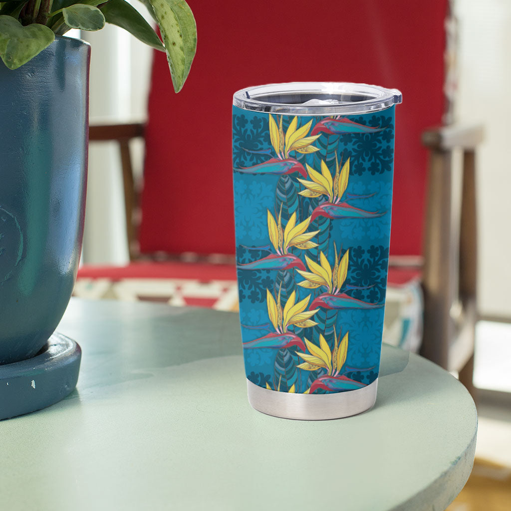 Hawaii Waikiki King Tumbler Cup Blue Quilt With Pua Manu
