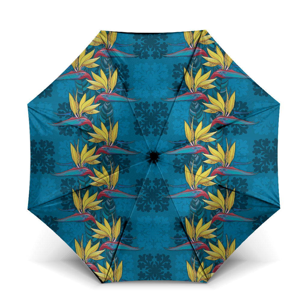 Hawaii Waikiki King Umbrella Blue Quilt With Pua Manu
