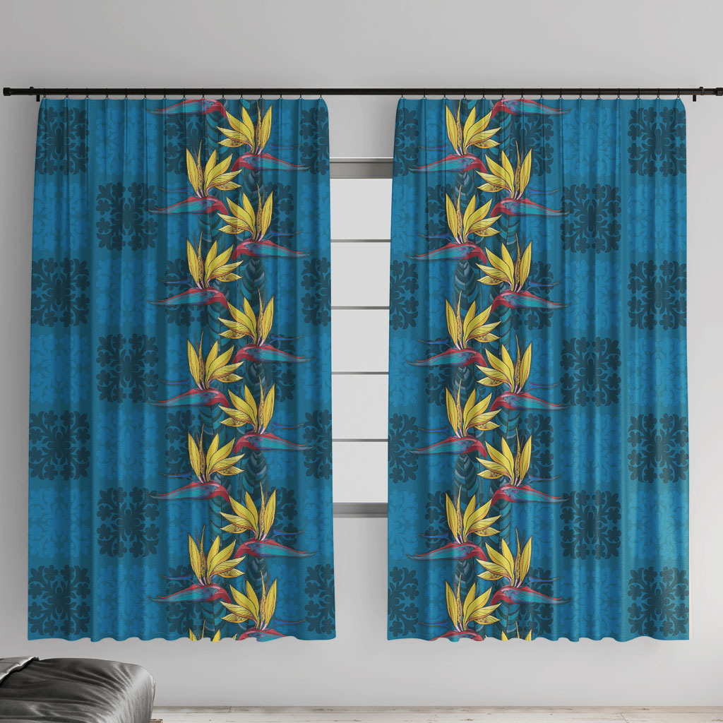 Hawaii Waikiki King Window Curtain Blue Quilt With Pua Manu