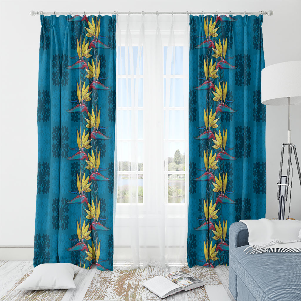 Hawaii Waikiki King Window Curtain Blue Quilt With Pua Manu