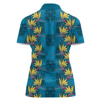 Hawaii Waikiki King Women Polo Shirt Blue Quilt With Pua Manu
