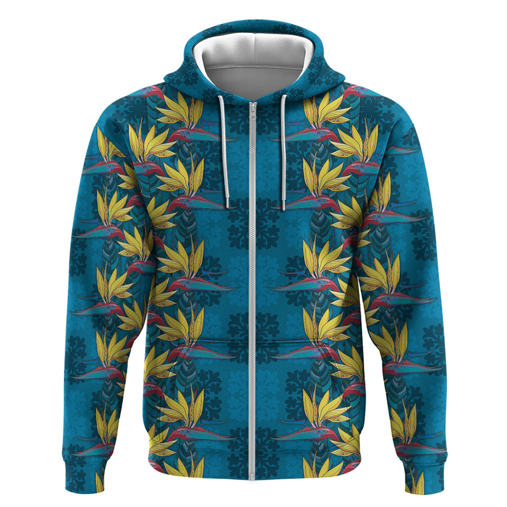 Hawaii Waikiki King Zip Hoodie Blue Quilt With Pua Manu