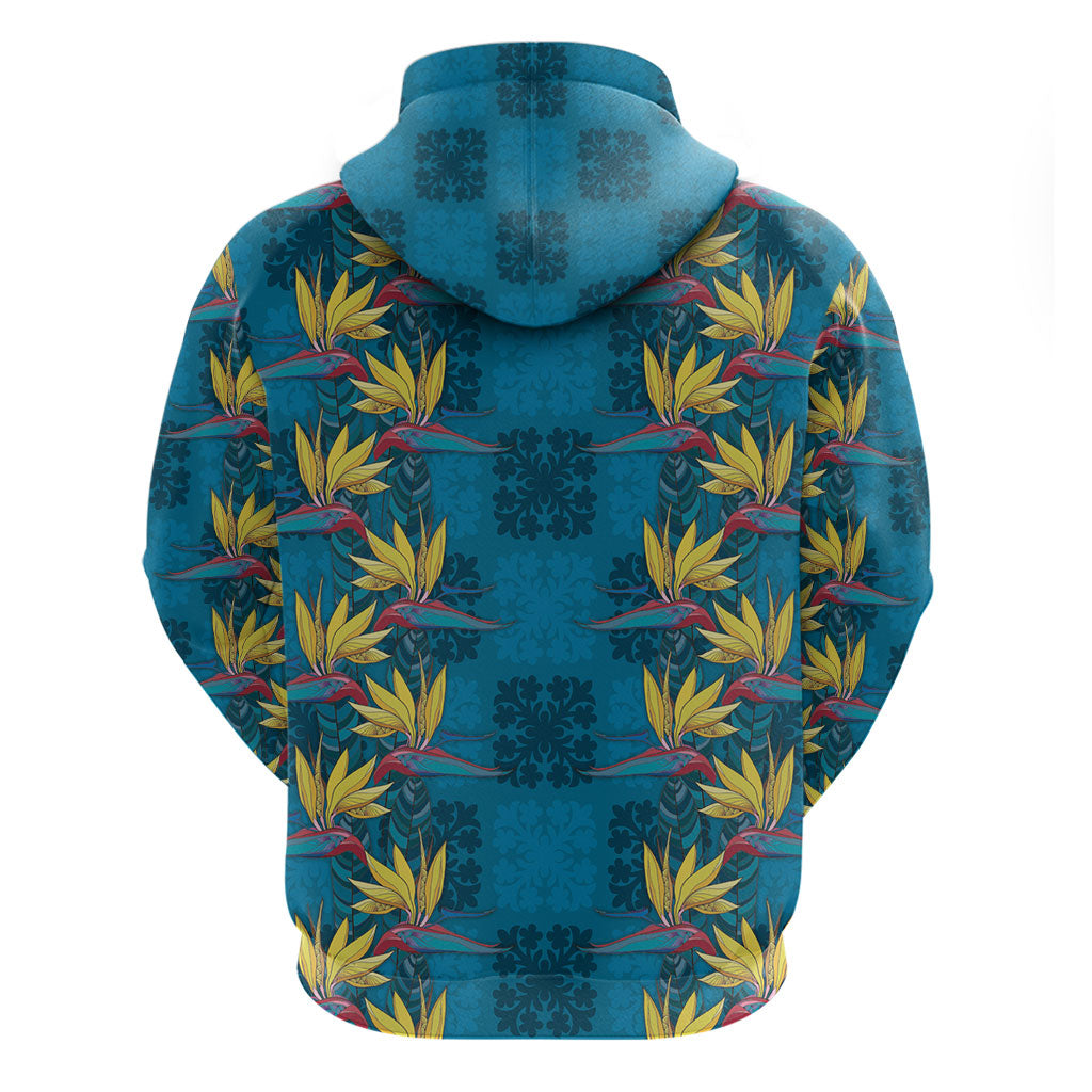 Hawaii Waikiki King Zip Hoodie Blue Quilt With Pua Manu