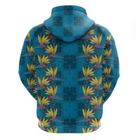 Hawaii Waikiki King Zip Hoodie Blue Quilt With Pua Manu