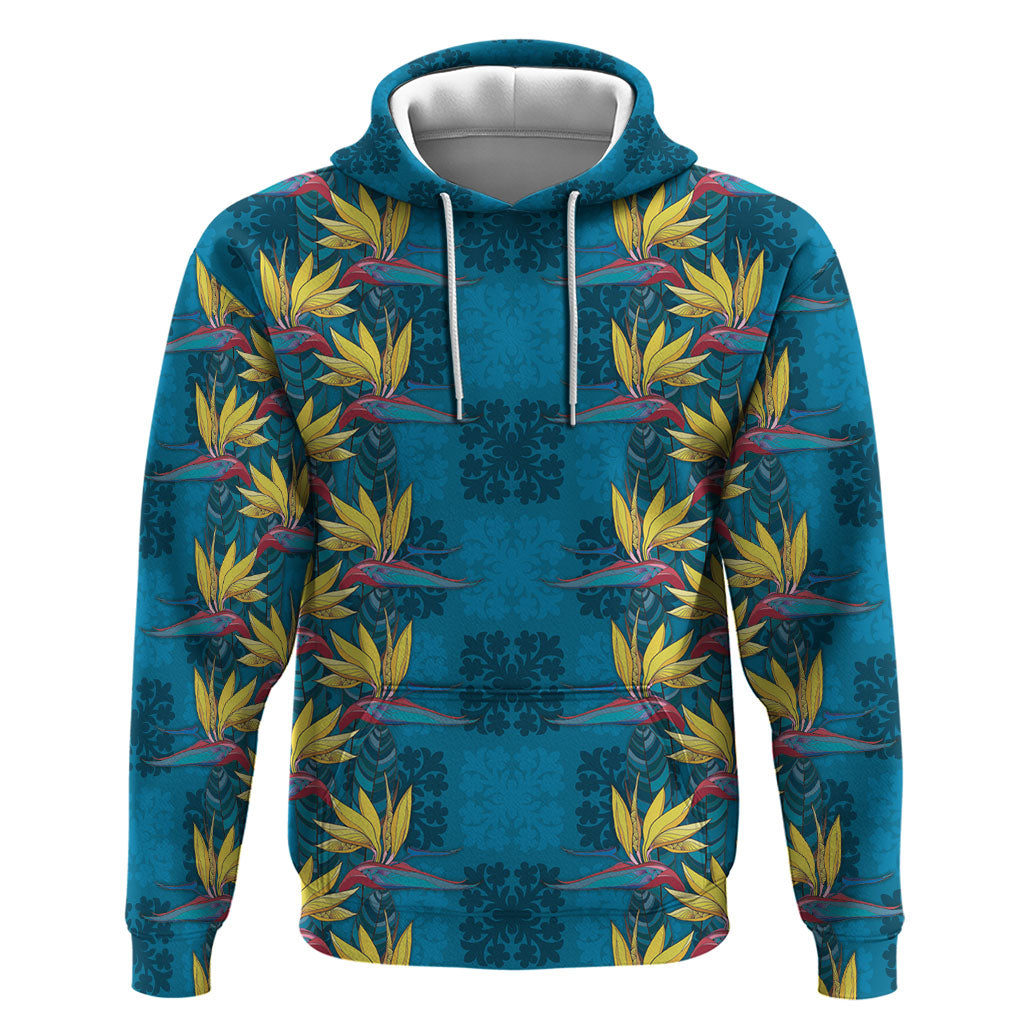 Hawaii Waikiki King Zip Hoodie Blue Quilt With Pua Manu