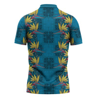 Hawaii Waikiki King Zipper Polo Shirt Blue Quilt With Pua Manu