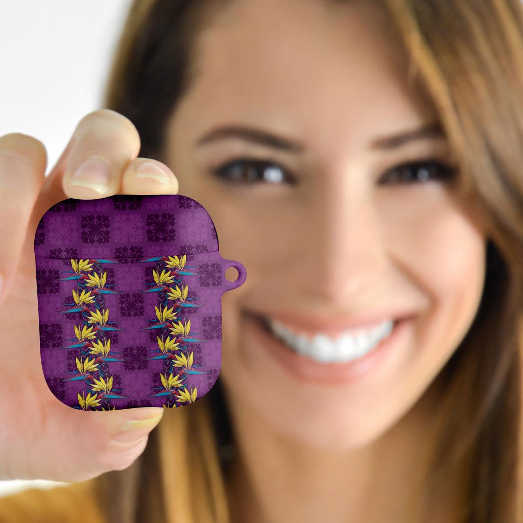 Hawaii Waikiki King AirPods Case Purple Quilt With Pua Manu