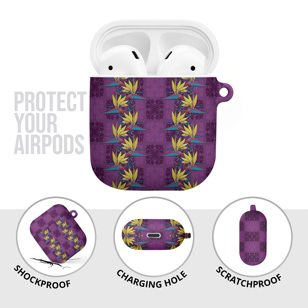 Hawaii Waikiki King AirPods Case Purple Quilt With Pua Manu