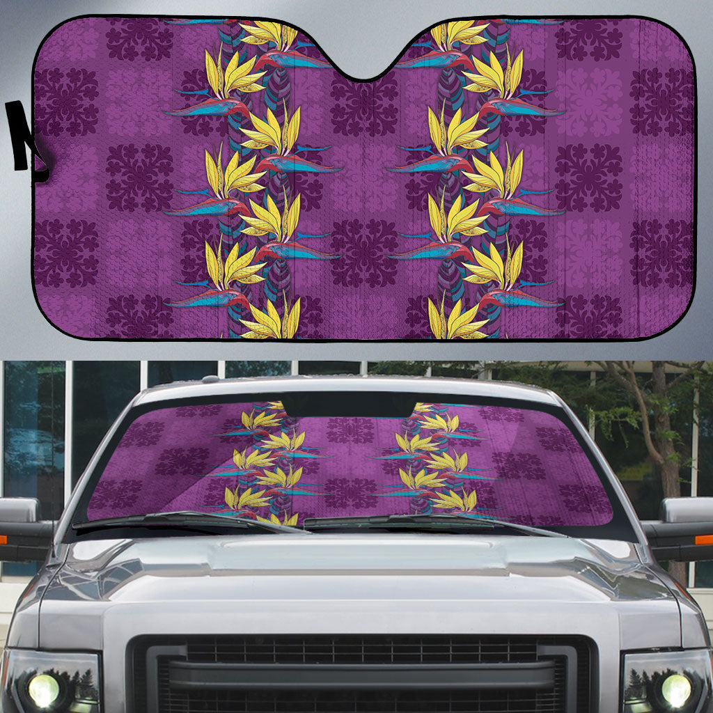 Hawaii Waikiki King Auto Sun Shade Purple Quilt With Pua Manu