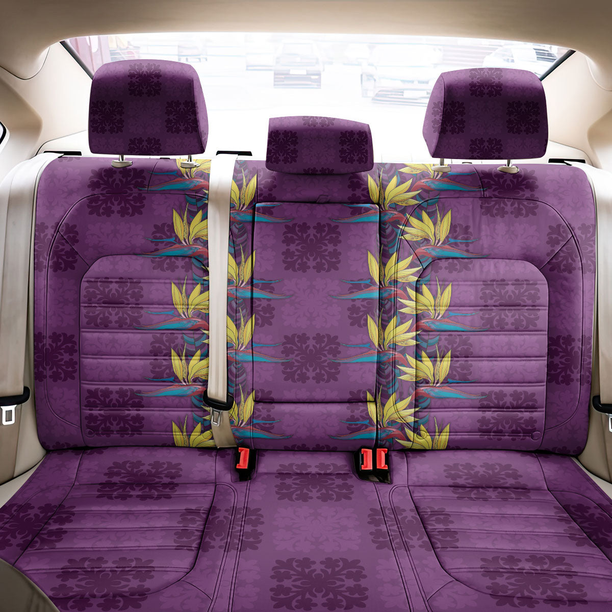 Hawaii Waikiki King Back Car Seat Cover Purple Quilt With Pua Manu