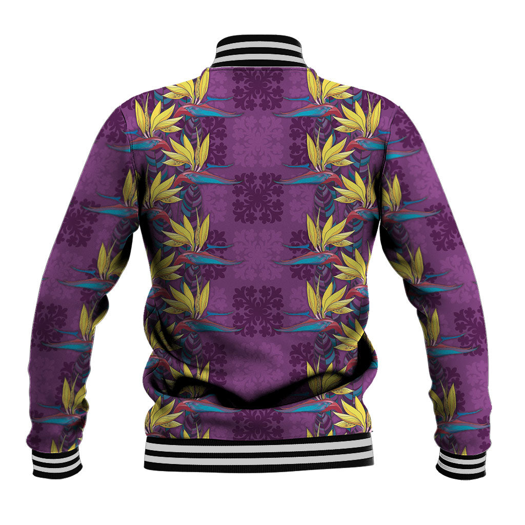 Hawaii Waikiki King Baseball Jacket Purple Quilt With Pua Manu