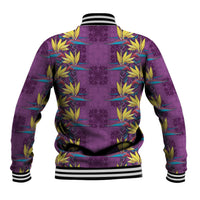 Hawaii Waikiki King Baseball Jacket Purple Quilt With Pua Manu