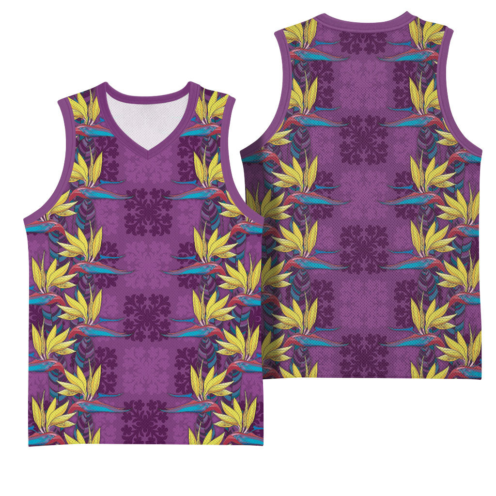 Hawaii Waikiki King Basketball Jersey Purple Quilt With Pua Manu