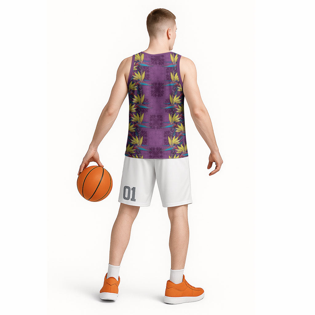 Hawaii Waikiki King Basketball Jersey Purple Quilt With Pua Manu